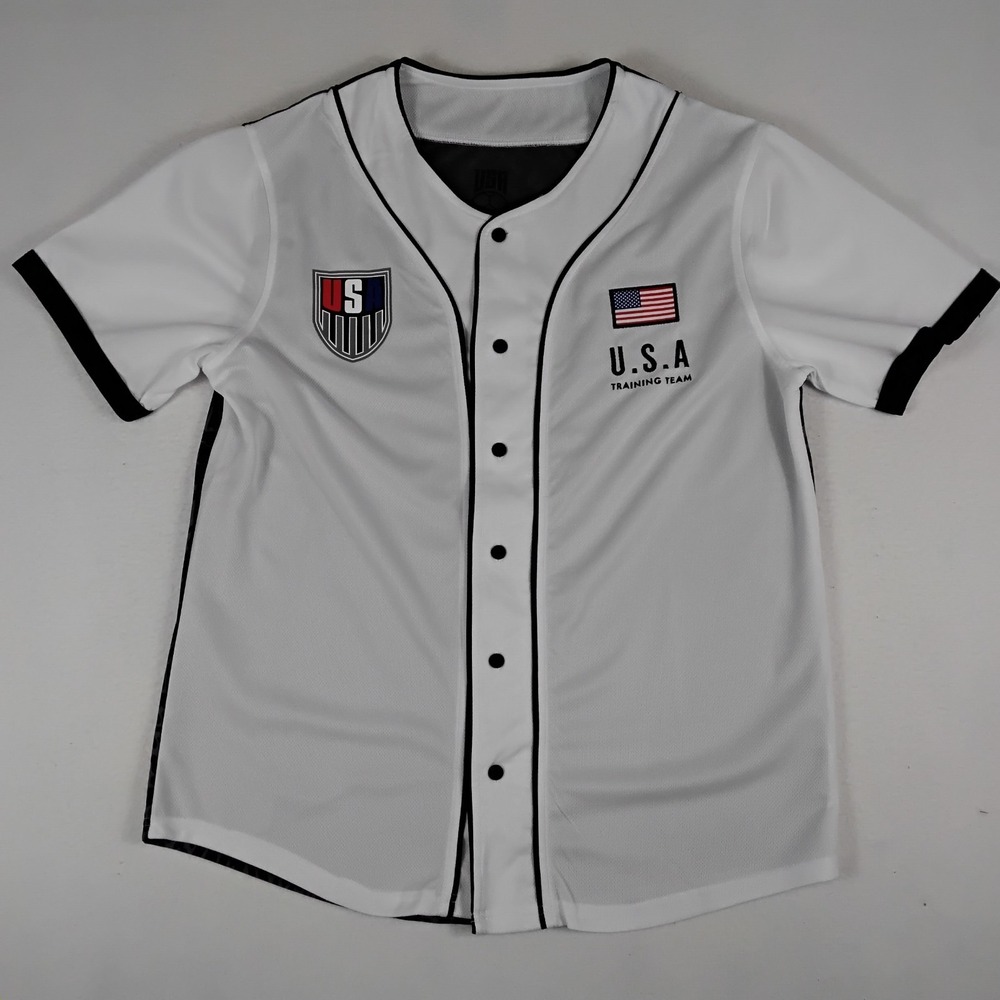 USA Training Team Mens M Baseball Jersey White American Flag Button Up